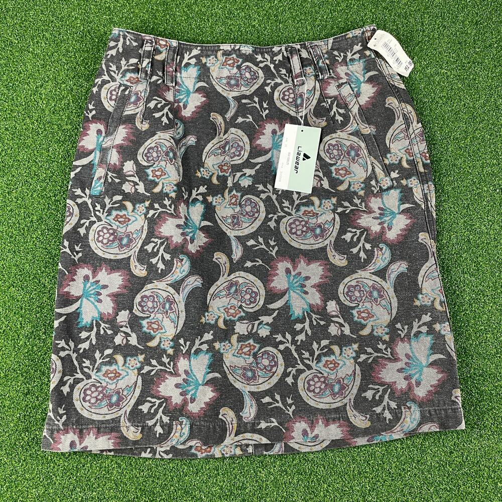 Vintage Liz Wear Black Paisley Denim Pencil Skirt Sz 12